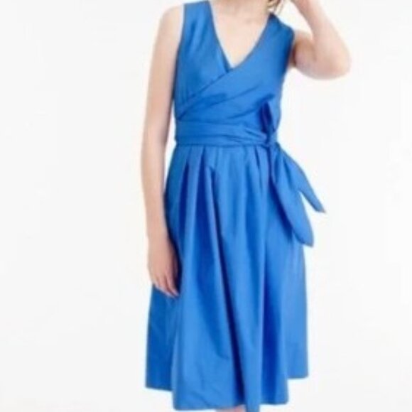 J.Crew Blue Cotton Poplin Wrap Dress Size 0 - Picture 1 of 10